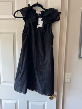 Cecilie Bahnsen Black Ruffle Neck Mini Dress